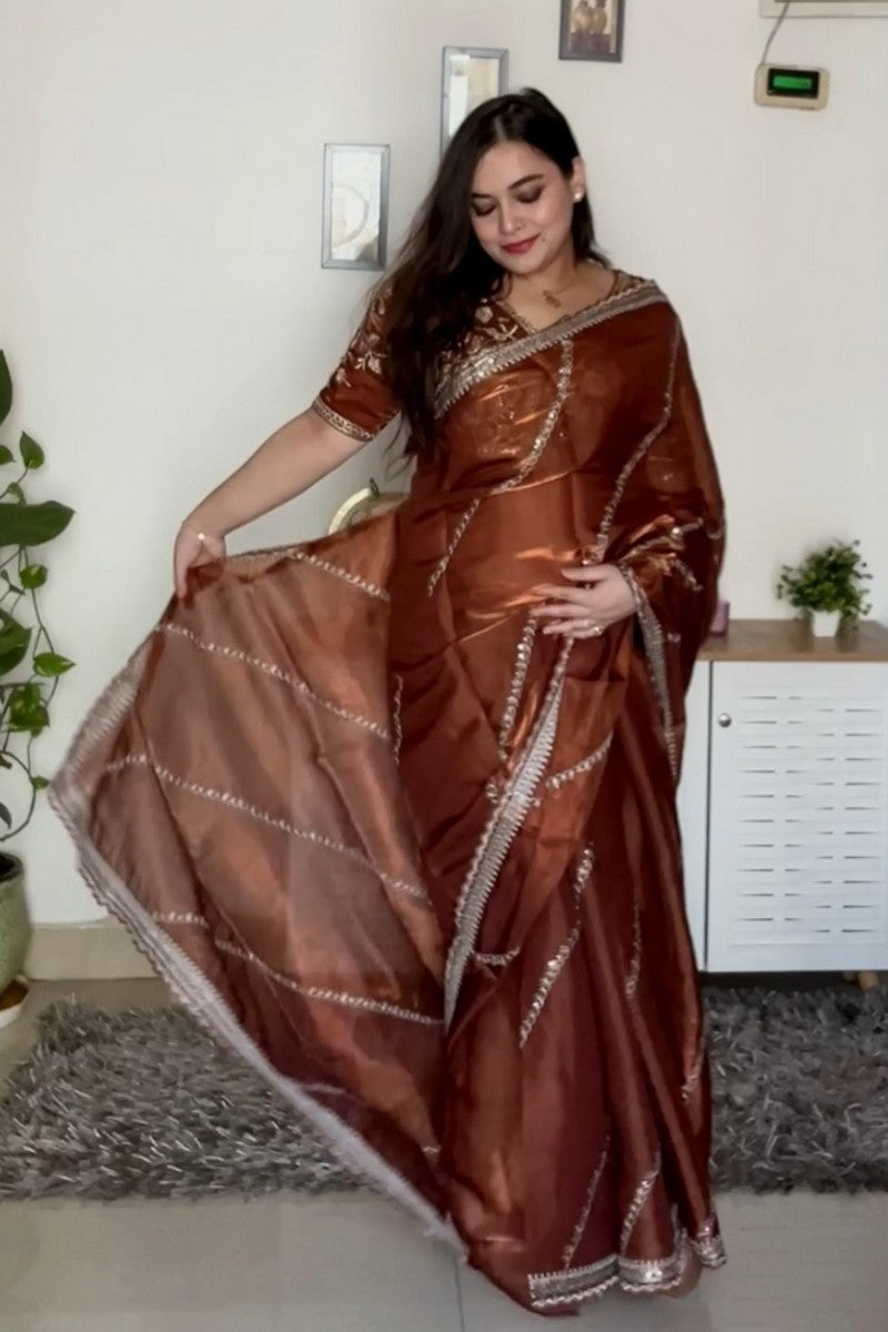 Jimmy Choo Most Beautiful Copper Color Party Wear Saree