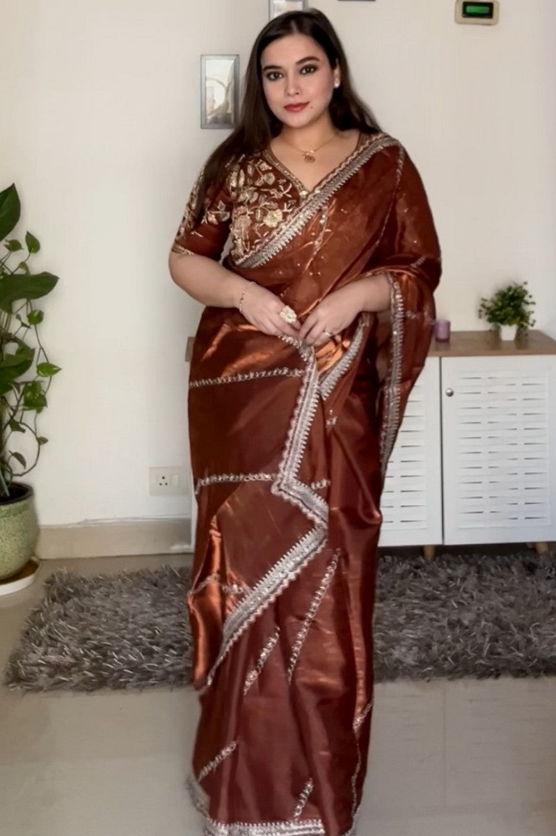 Jimmy Choo Most Beautiful Copper Color Party Wear Saree