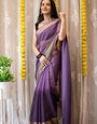 1 Minutes Ready to Wear Chiffon Lavender Gold Zari Patta Trending Saree