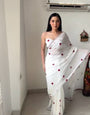 1 Minute Ready To Wear Red Rose in White Saree
