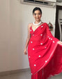 1-Minute Ready To Wear White Heart Red Color Saree