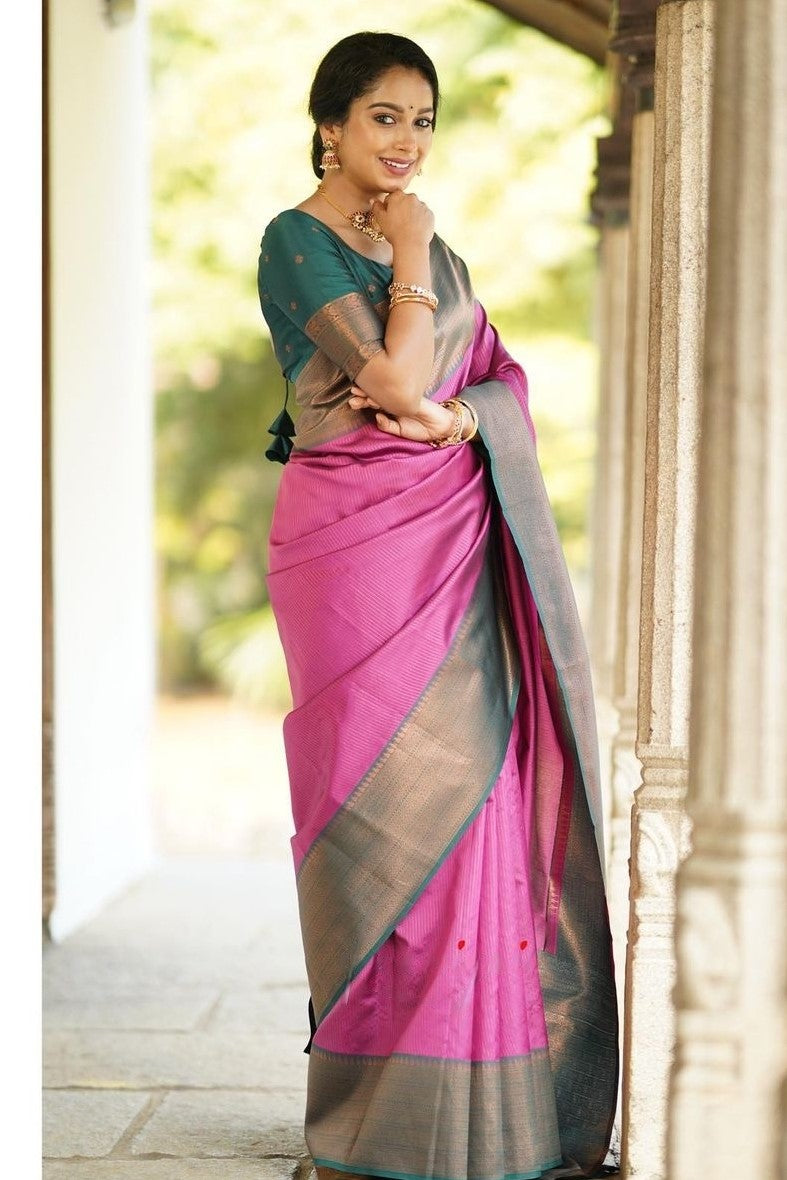 Lovely Pink Soft Silk Saree With Wonderful Blouse Piece