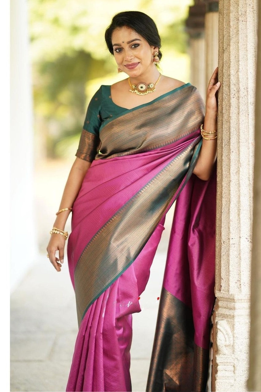 Lovely Pink Soft Silk Saree With Wonderful Blouse Piece